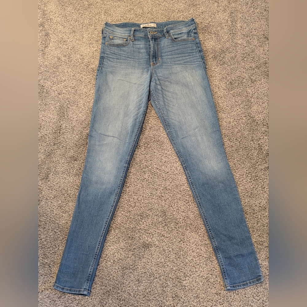 Women's Hollister Sz 7R Denim Blue Jeans 28x31 High Rise Distressed Skinny Pants